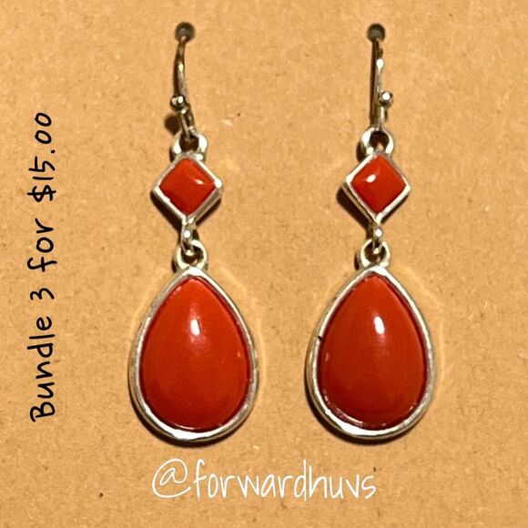 Bundle 3 for $15 Silver Tone & Burnt Orange  Circular Dangle Earrings - Picture 3 of 6